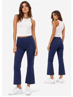 10 Crosby Derek Lam Navy Crop Flare Straight Pants Contrast Stitch Size 4